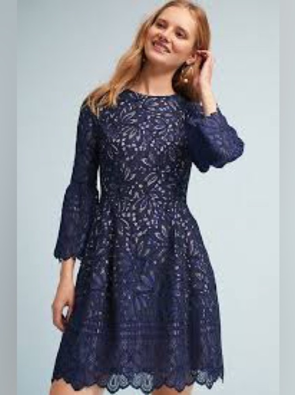 Eliza J Women’s Lace Overlay Navy Dress - Elegant Wedding Guest Dress Size 2